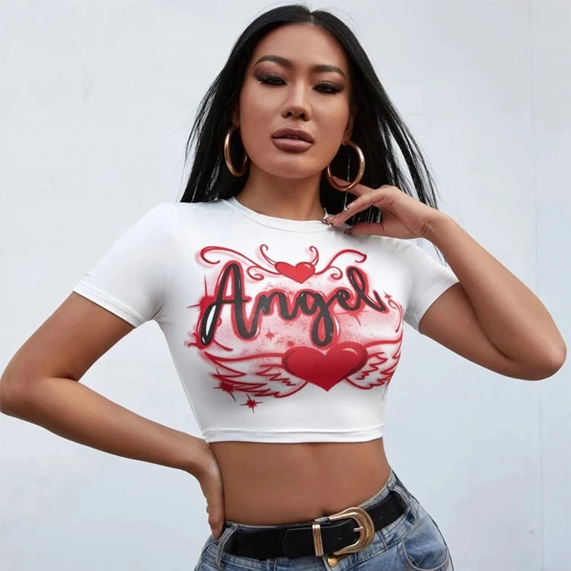 

Top women Y2K Clothes Heart-shaped Tops Women Tshirt Harajuku Retro Fashion Gothic Short Sleeve Crop Sexy Tops Aesthetics Top