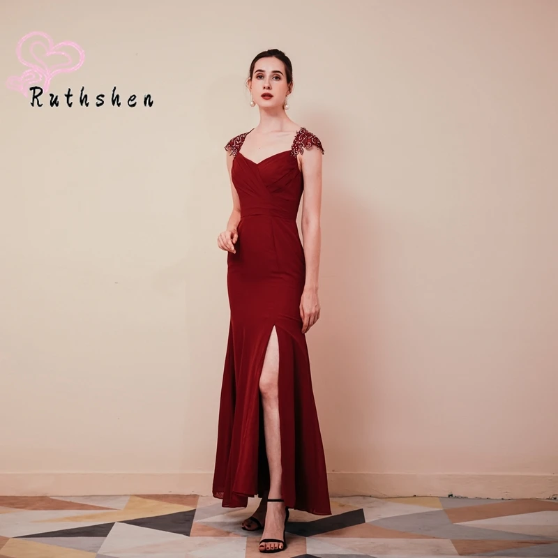 

Женское вечернее платье с вырезом на спине, Бордовое платье с рукавами-крылышками, элегантное платье для выпусквечерние вечера