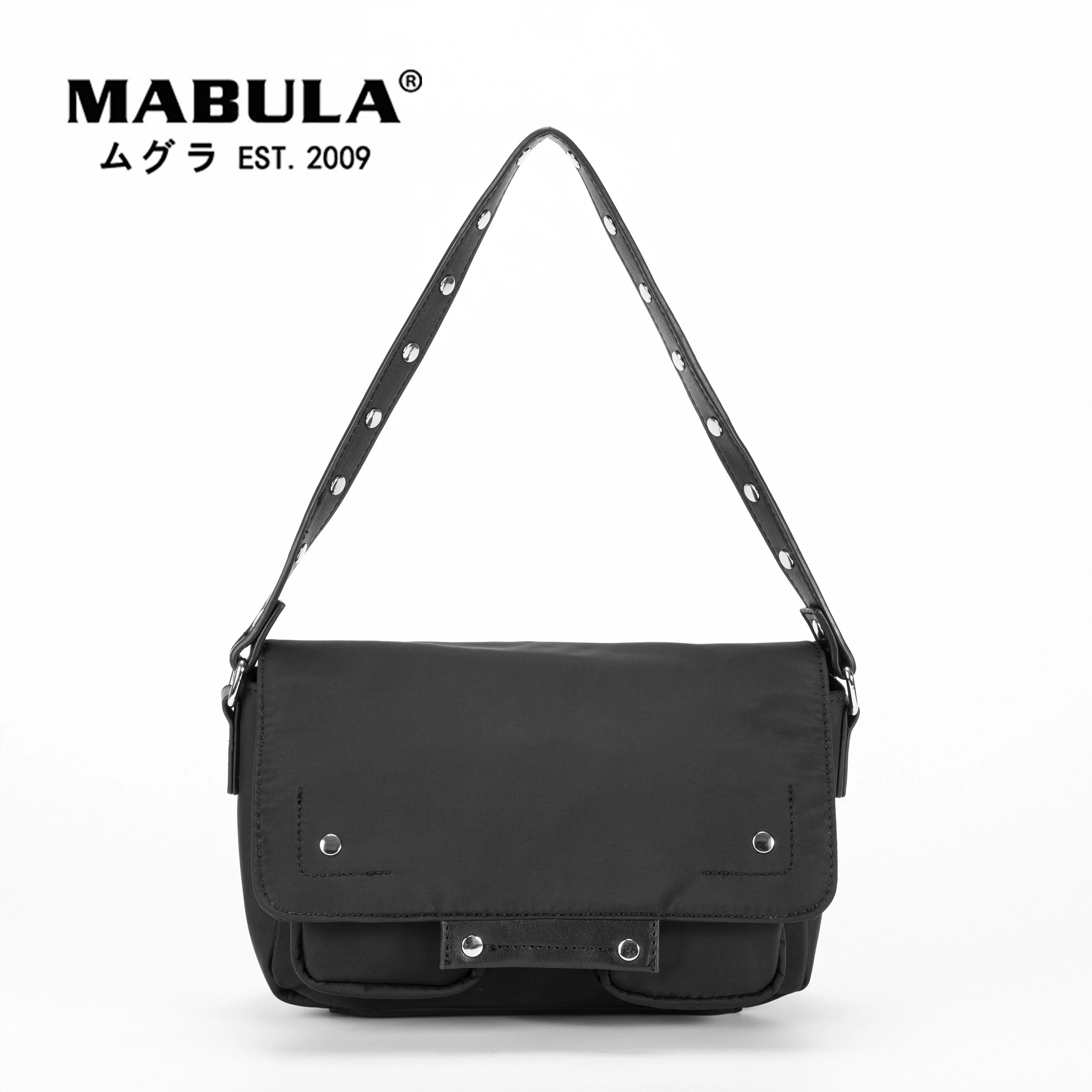 

MABULA Multipockets Nylon Hobo Purse for Women Punk Style Underarm Shoulder Handbag Small Retro Flap Crossbody Bag