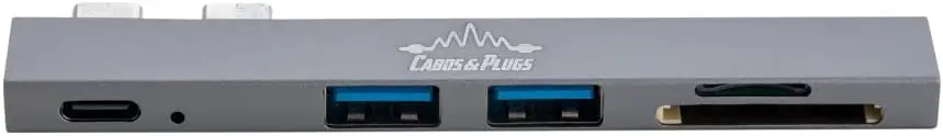 

New Hub USB-C Dual Type-C 5 em 1 para 2*USB 2.0 + SD card + PD Charger (Cinza Escuro)