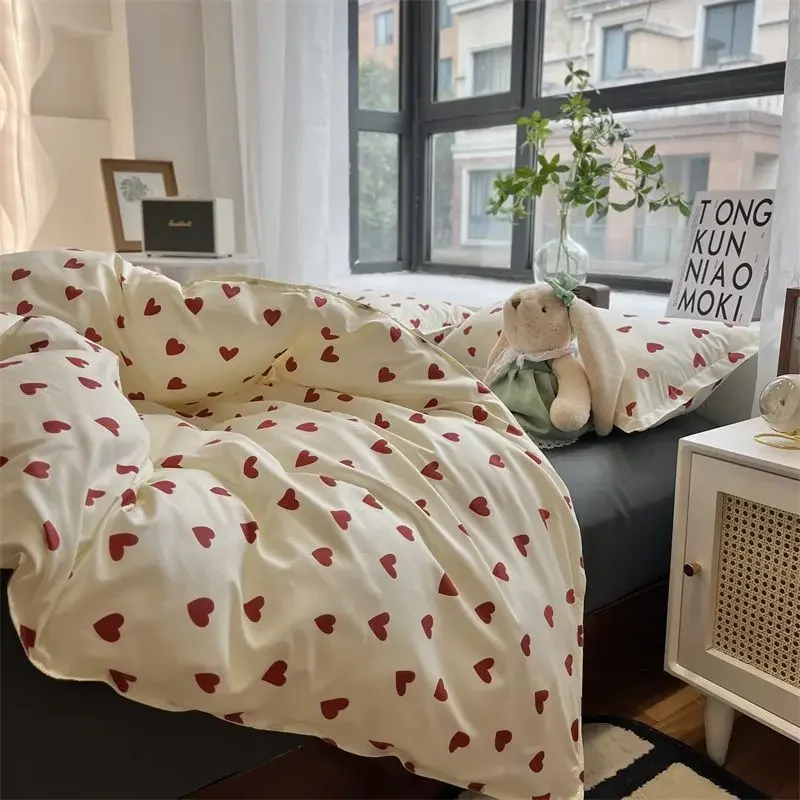 

Korean Style Bedding Set Boys Girls Twin Queen Size Duvet Cover Flat Sheet Pillowcase Bed Linen Kids Adult Fashion Home Textile