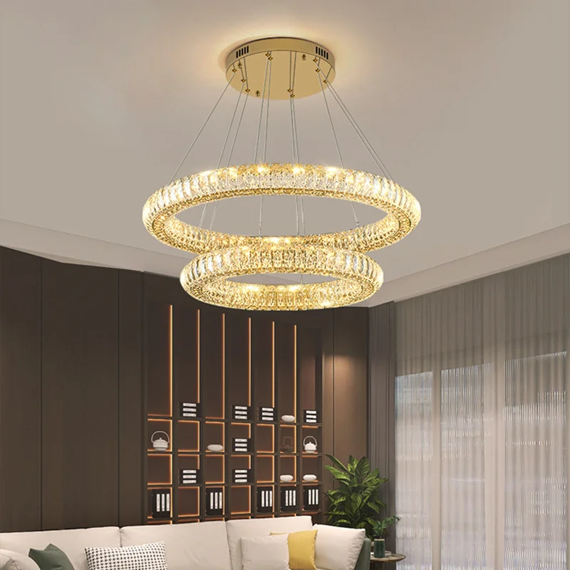 

Luxury Rings Crystal Chandelier Stainless Steel Led Mordern Pendant Light Home Deco Hanging Lighting Suspension Luminaire Lustre