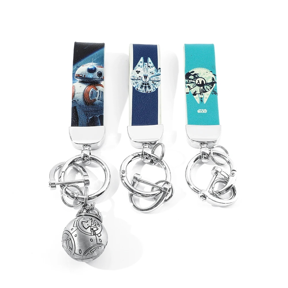 Disney Bb8 Star Wars Millennium Falcon Keychain Fashion PU Leather Keychain Business Gift Key Chain Men Women Car Key Strap