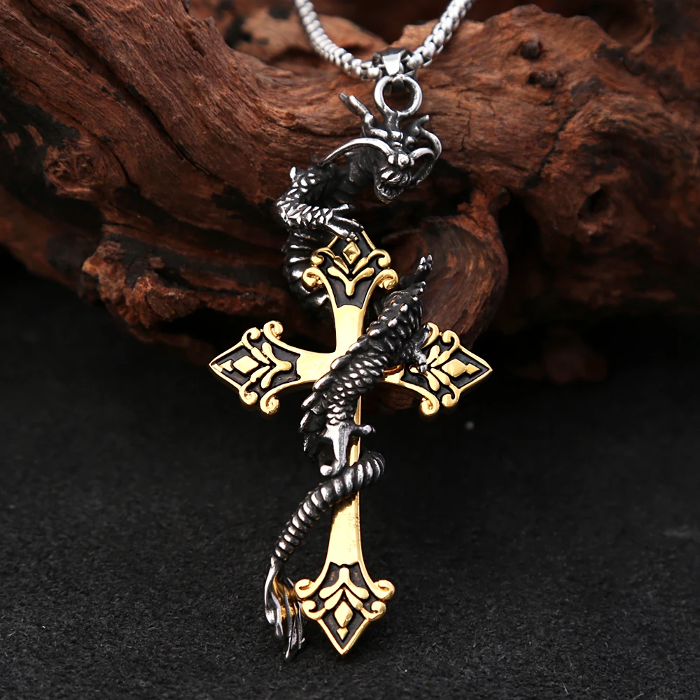 

Fashion Men's Necklace Stainless Steel Classic Oriental Dragon Pendant Necklaces Animal Cross Pendant Jewelry Gifts Dropshipping