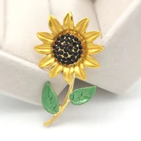 fashion enamel sunflower brooch green leaf cute plant pins brooches for women jewelry 2022 new
