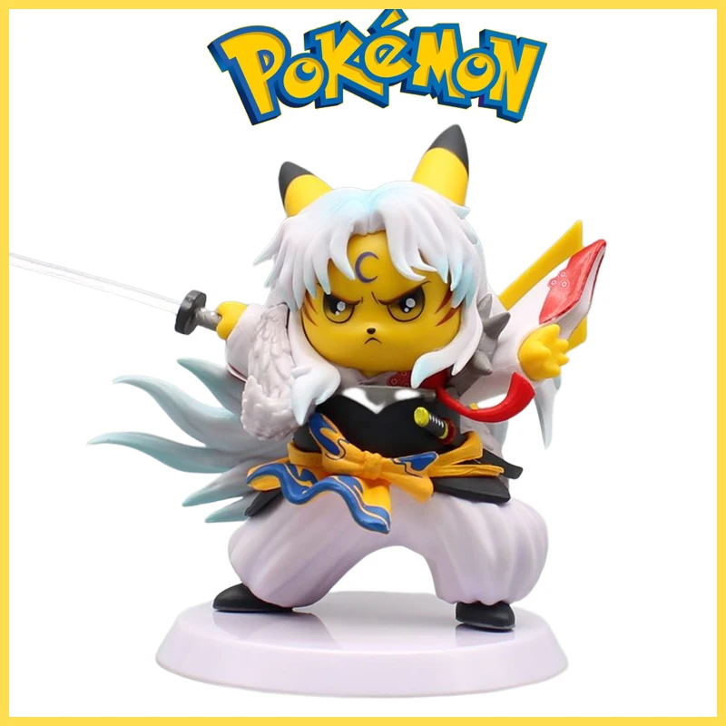 

10cm Anime Pikachu Sesshoumaru Figure Gk Action Figures Cartoon Cute Statue Figurine Car Ornament Model Doll Toys Kids Gift