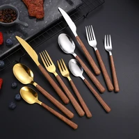 stainless steel imitation wood grain western tableware japanese square handle steak knife fork spoon