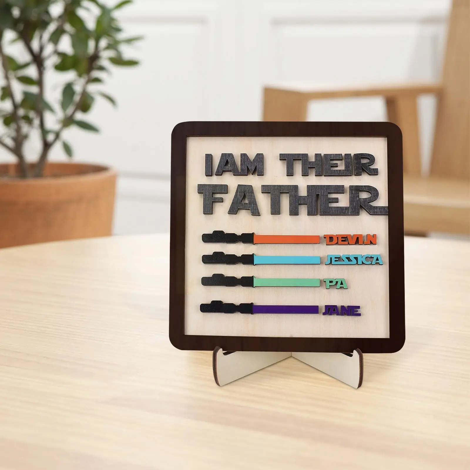 

Personalized Custom Color Name Sabers Wooden Sign I AM THEIR FATHER Engraved Family Name Plaque Desk Decor Gift For Father F2R9