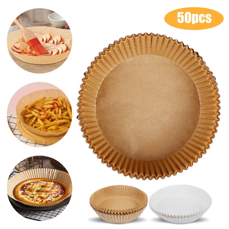50pc Air Fryer Disposable Paper Parchment Wood Pulp Steamer Baking Paper for Air Fryer Cheesecake Air Fryer Accessories 16*4.5cm