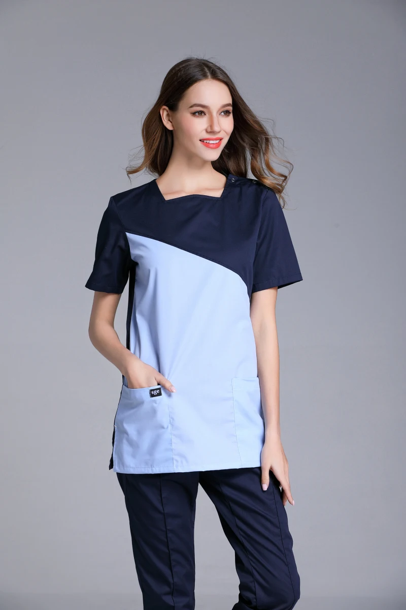 Fashion U Shape Neck Surgical Gowns Medical Scrub Sets Short Sleeve Doctors Nurses Uniforms Hospital Beauty Salon Workwear Suits