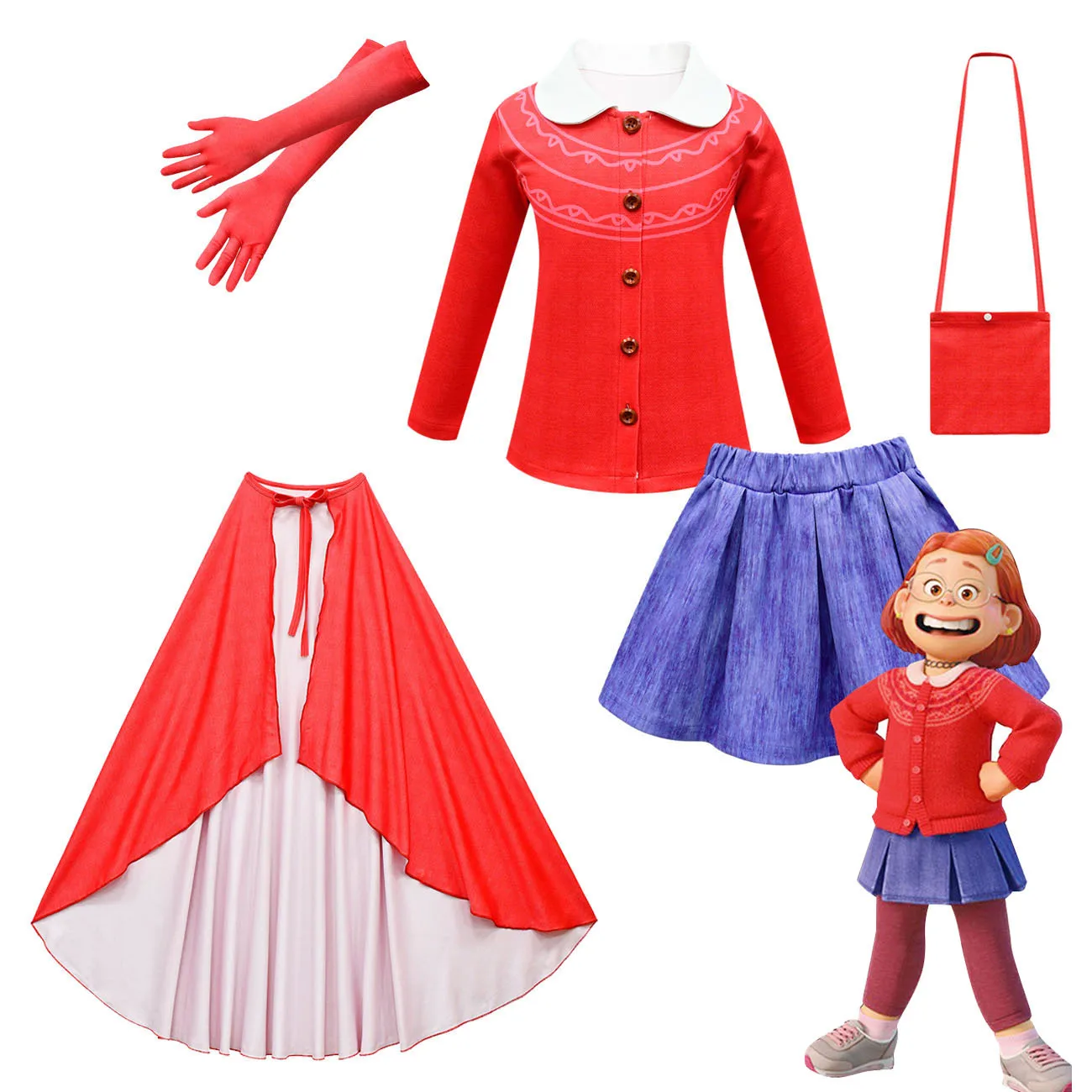 2022 Turning Red Charm Girls 2pcs Sets  Disney Movies Summer Children Cosplay Costume Dresses Sling Long Skirt for Beach Trip