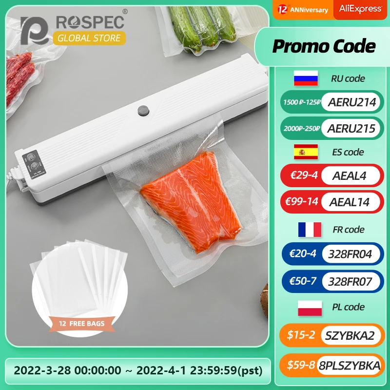 ROSPEC Food Vacuum Sealer 220V Automatic Commercial Household Packaging Machine Include 12Pcs Bags | Бытовая техника