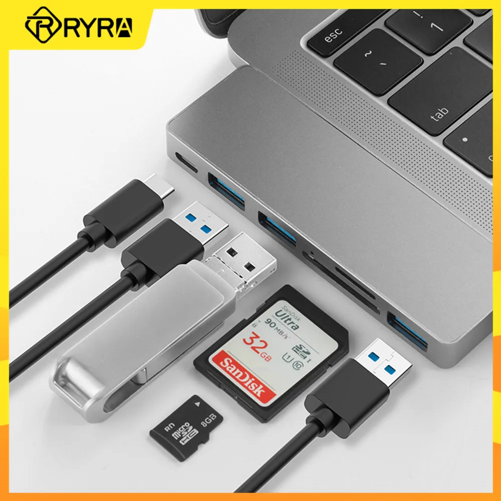 

RYRA USB C концентратор Алюминиевый USB 3,0 Type C адаптер SD/TF кардридер слот совместимый для Macbook Pro/air 2020 2019 2018 USB концентраторы