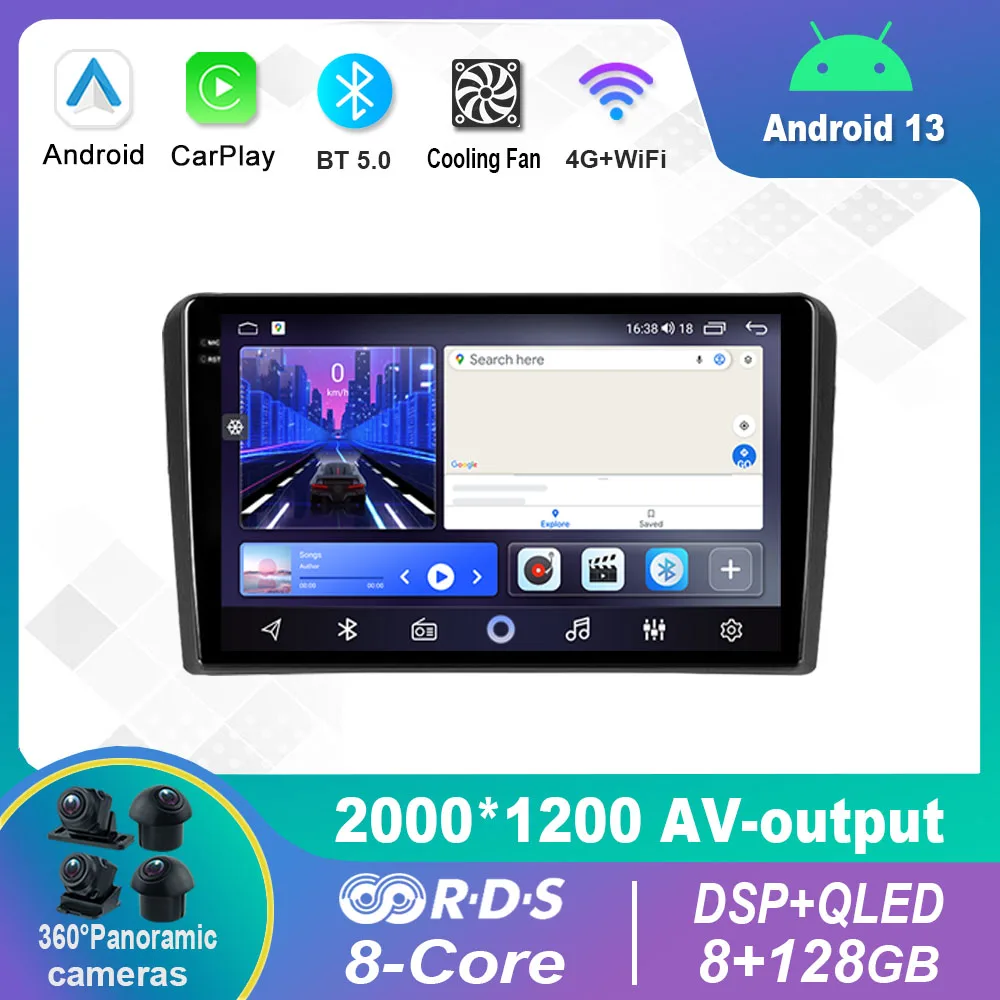 

Android 13.0 Car Radio Multimedia Video Player Navigation For Audi A3 II 8P 2003-2013 S3 2 2006-2012 RS3 1 2011-2012 GPS Carplay