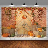Fall Door Photography Backdrop Autumn Pumpkin Harvest Barn Background Maple Leaves Baby Shower Banner Decor Farm Birthday Party