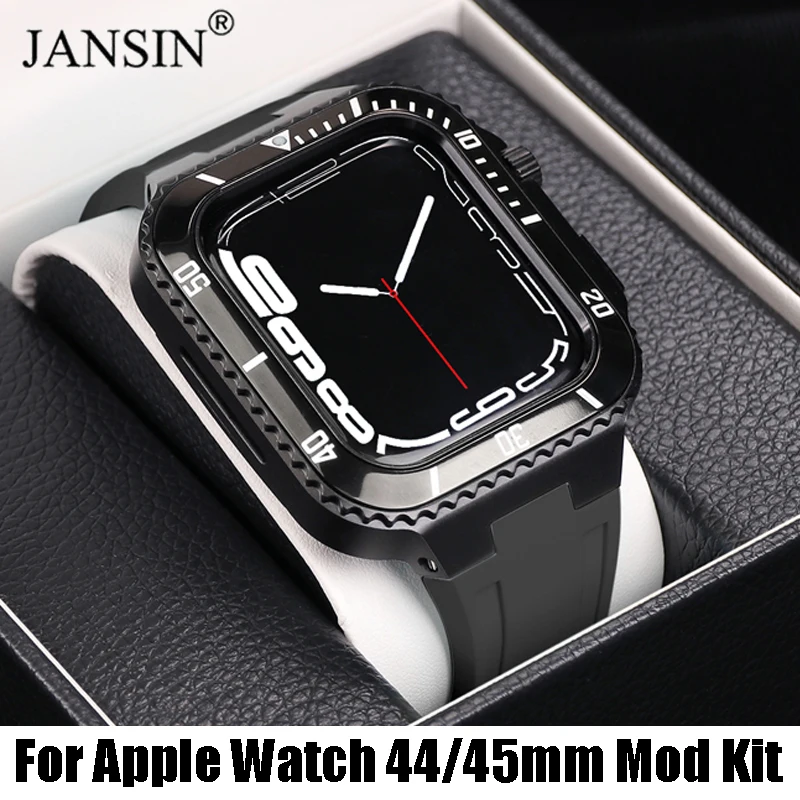 

Luxury Modification Kit For Apple Watch Band 45mm 44mm Metal Case Silicone Strap Bracelet For IWatch 8 7 SE 6 5 Sport Wristband