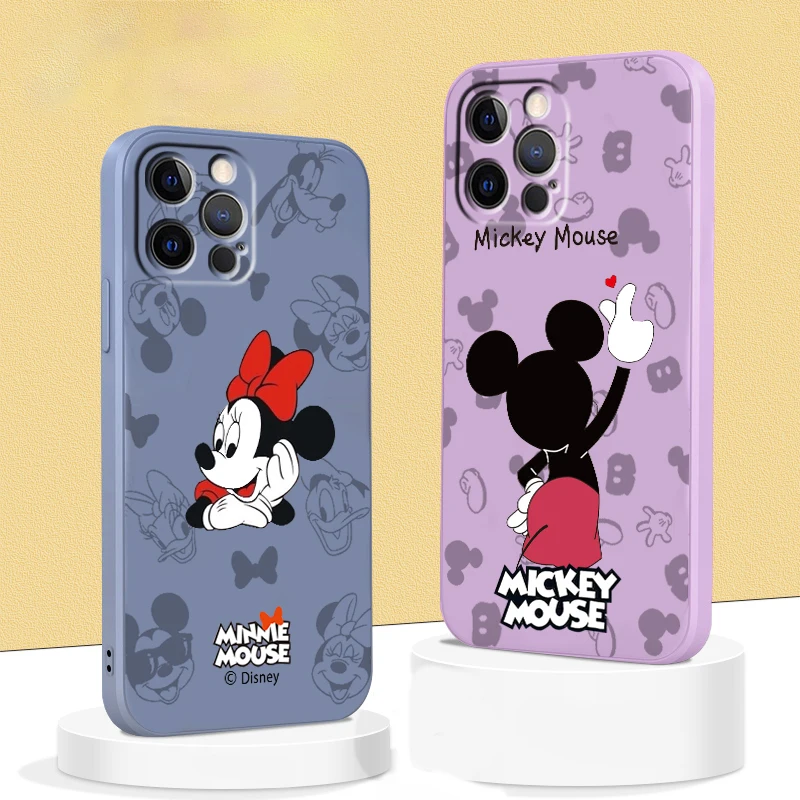 

Phone Case For Apple iPhone 14 13 12 Mini 11 XS Pro Max X XR SE 2020 Plus Cover Love Mickey Minnie Mouse Liquid Rope Funda