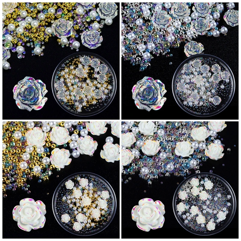 

2022 New Rose Flower Nail Art Charms DIY Holographic 3D Nail Art for Nail Art Decoration Colorful Decals Stickers for Women Nail