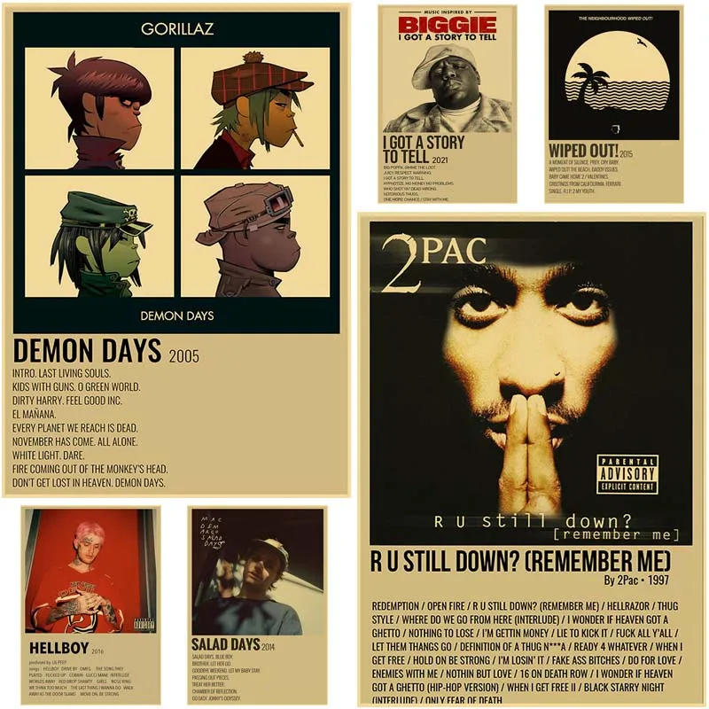 

Vintage Rapper Singer Kraft Paper Posters Music Album Cover Art Painting Picture for Home Decor Room Decoration Wall Stickers