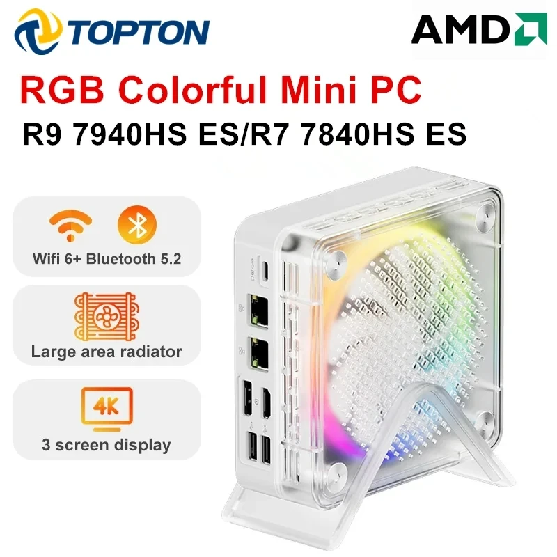 Topton MINIPC AMD Ryzen 9 7940HS ES R7 7840HS Mini PC RGB Color Gamer Windows 11 WiFi 6 Gaming DDR5 NVMe SSD 4K Computer
