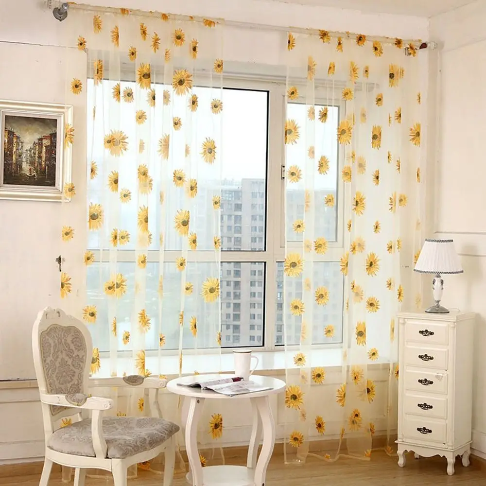 

Sunflower Pattern Tulle Curtains Modern Sheer Drapes In Transparent Small Fresh Blind Curtain for Living Room Windows Home Decor