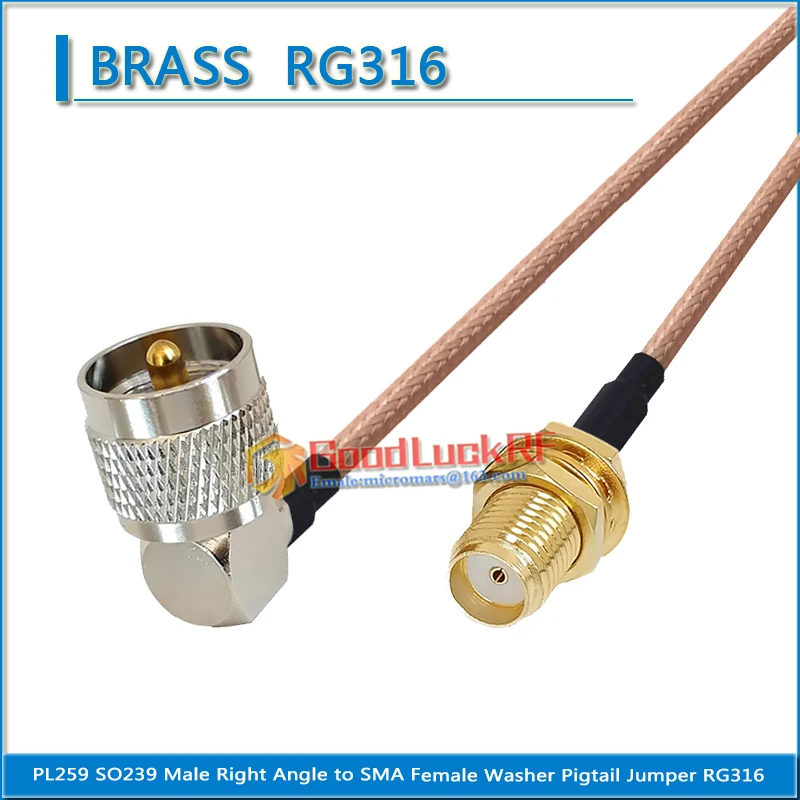 

PL259 SO239 PL-259 SO-239 UHF Male Right Angle 90 Degree to SMA Female Washer Nut Coaxial Pigtail Jumper RG316 extend Cable