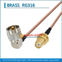 pl259 so239 pl 259 so 239 uhf male right angle 90 degree to sma female washer nut coaxial pigtail jumper rg316 extend cable