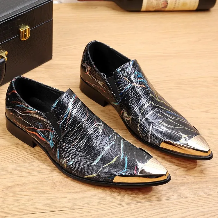 Роскошные брендовые новые мужские лоферы с принтом металлические острые носки