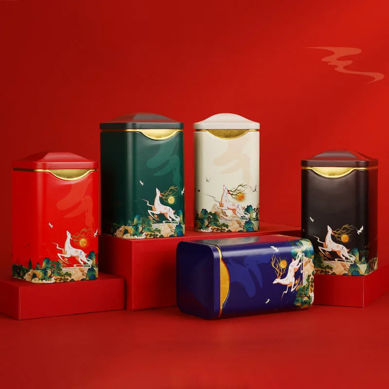 

Tea Box Sealed Caddy Chinese Style Exquisite Tinplate Organizer Loose Tea, Tea Bag Storage Container
