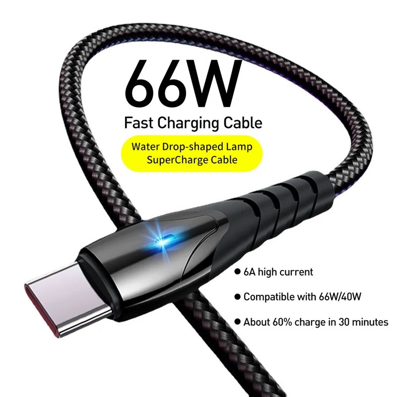 

USB C-type Fast Charging Cable, Including Lamp, 6A, Suitable For Huawei, /Xiaomi And /Android Mobile Phones, Brand New Hot Sale