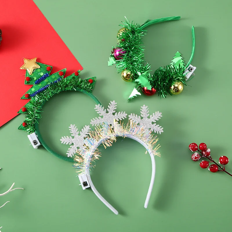 Christmas Hair Hoop Illuminated Cane Headband Tree Ornaments With Lights Deer Antlers Glitter Head Costume Props