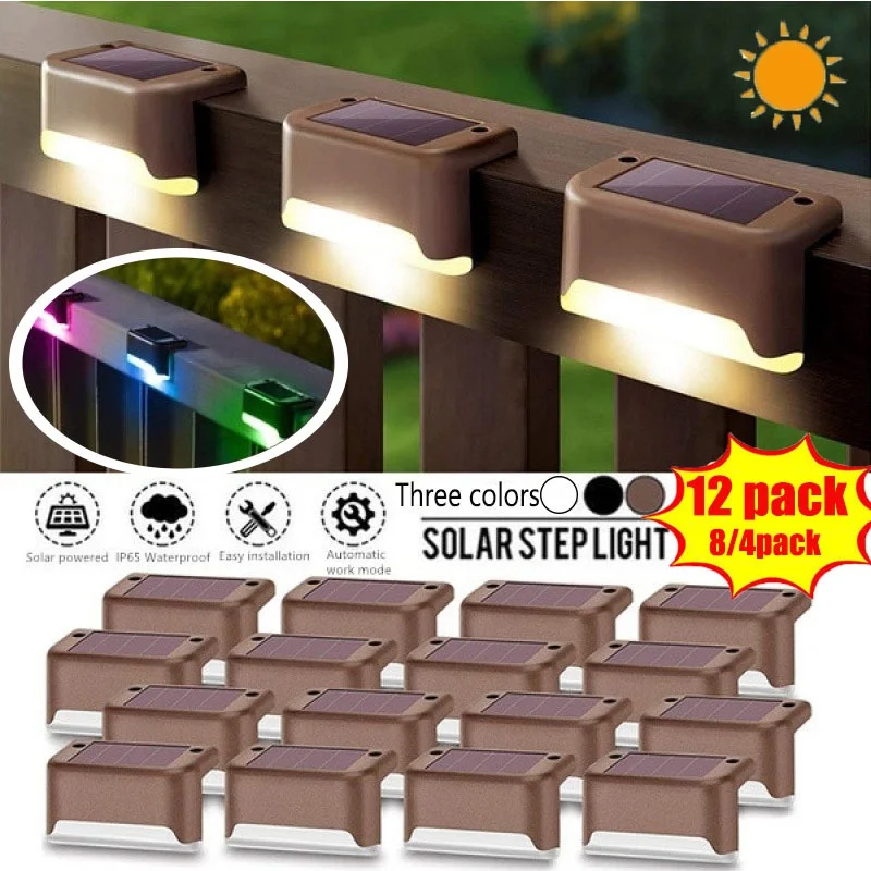 

12/8/4Pack LED Solar Deck Lights IP65 Waterproof Solar Stair Fence Light Outdoor Garden Lawn Pathway Yard Patio Wall Steps Lamps