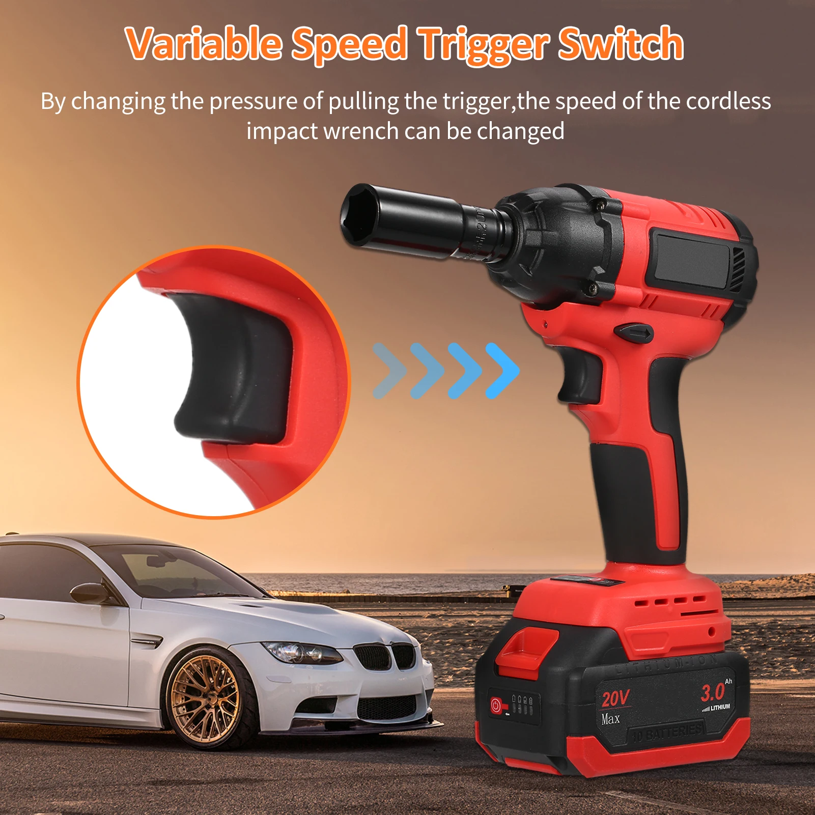 

21V Electric Impact Wrench Brushless Cordless Impact Wrench 1/2 inch Battery Wrenchs Set for Car Tires Max Torque 430N.m