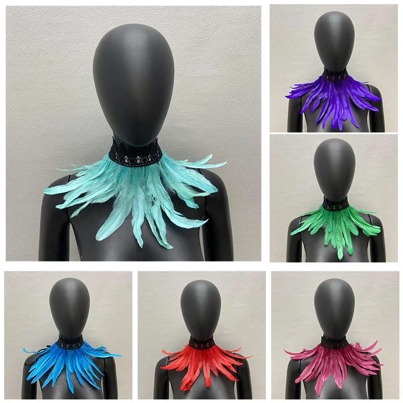 

32cm Luxury Feather Scarf Women Snood Gothic Style Scarve Woman Shawls Punk Party Halloween Performance Show Decoration