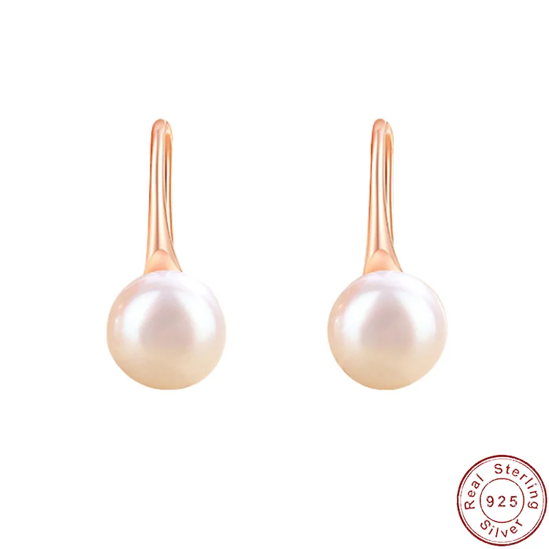 

European Shining Simple Pearls S925 Sterling Silver Ear hook For Women Birthday Jewelry Gift+box