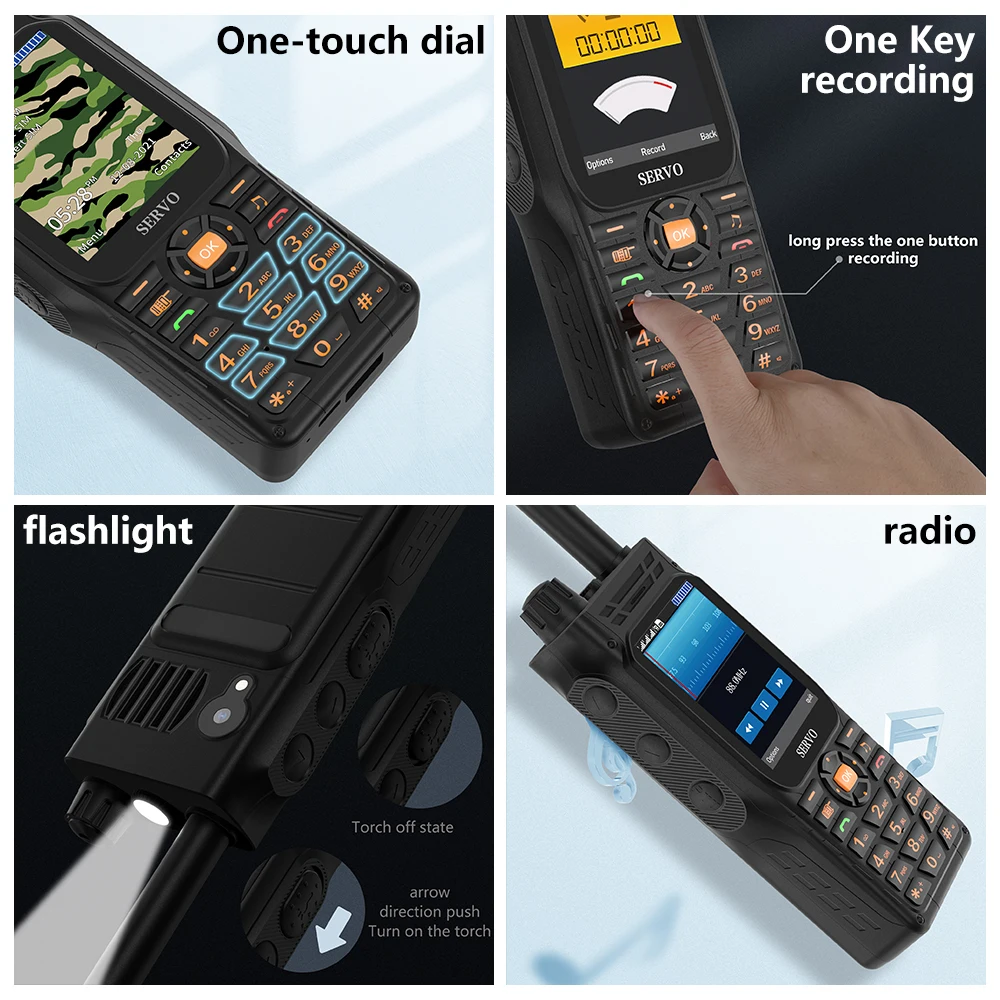 SERVO F3 Plus 3 SIM Card Walkie Talkie Mobile Phone UHF 400-470MHz Power Bank Speed Dial Auto Record Call Magic Voice Cellphone