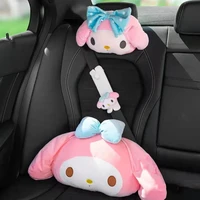 cute kuromi car seat pillow pink melody car headrest neck pillow and seat belt cartoon plush head cushion car neck support