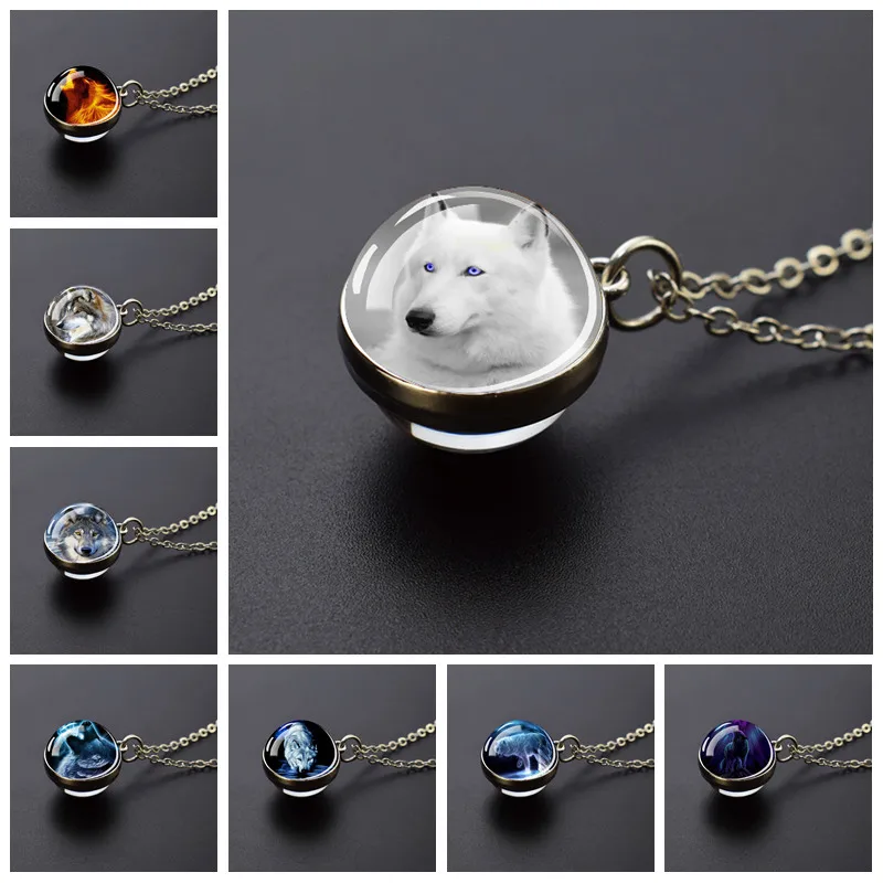 

Fashion Wolf Head Necklace Necklace Cool Wolf Glass Ball Pendant Animal Glass Jewelry Creative Gift