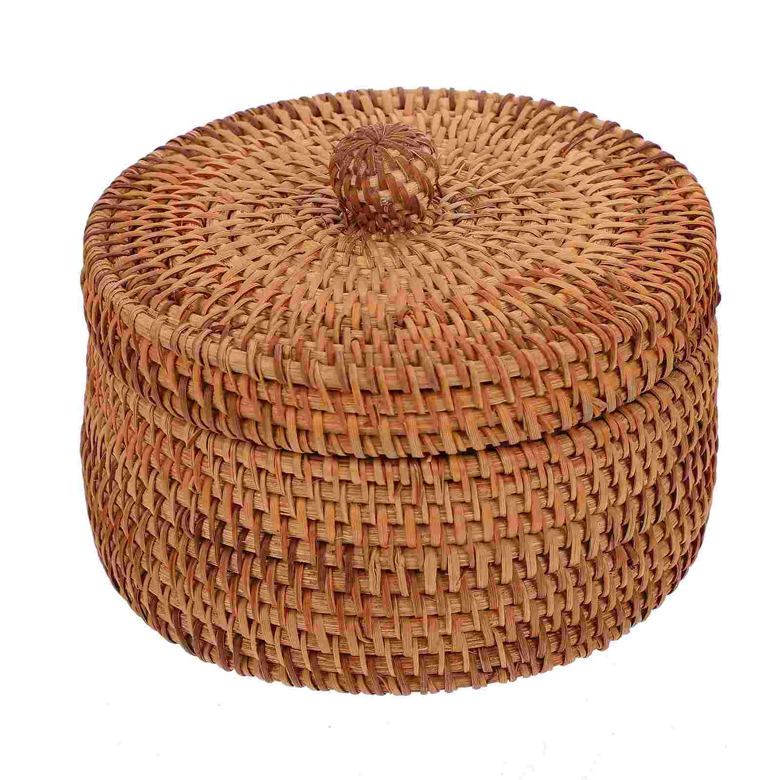 

Mini Woven Basket Wicker Toy Containers Lids Rattan Farmhouse Pantry Bin Storage Handwoven With Sundries Box Decorative Bins