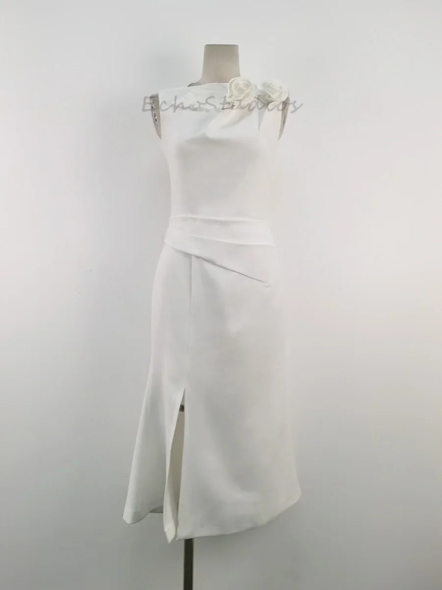 Женское вечернее платье миди без рукавов элегантное белое приталенное