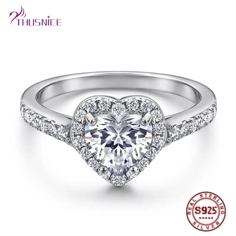 Женские кольца из чистого серебра 100% пробы роскошные в форме сердца для женщин