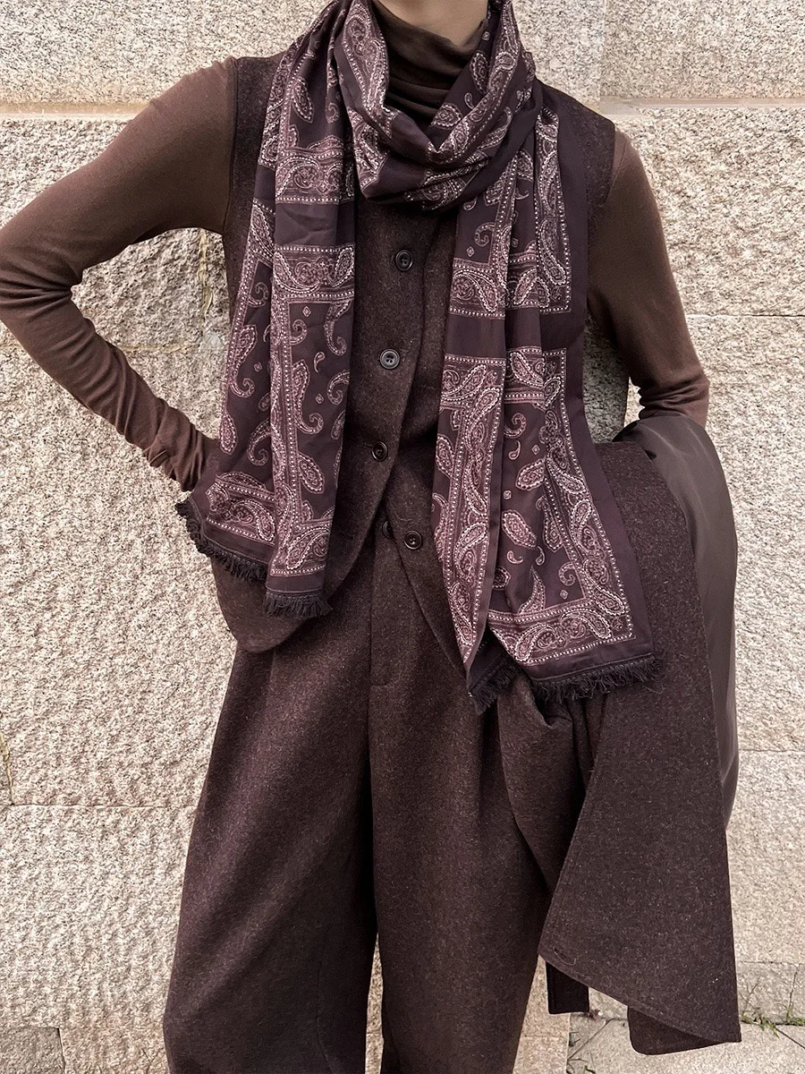 Neihe Nehe Ретро облегающий талию с шелковыми шарфами шерстяной жилет для женщин