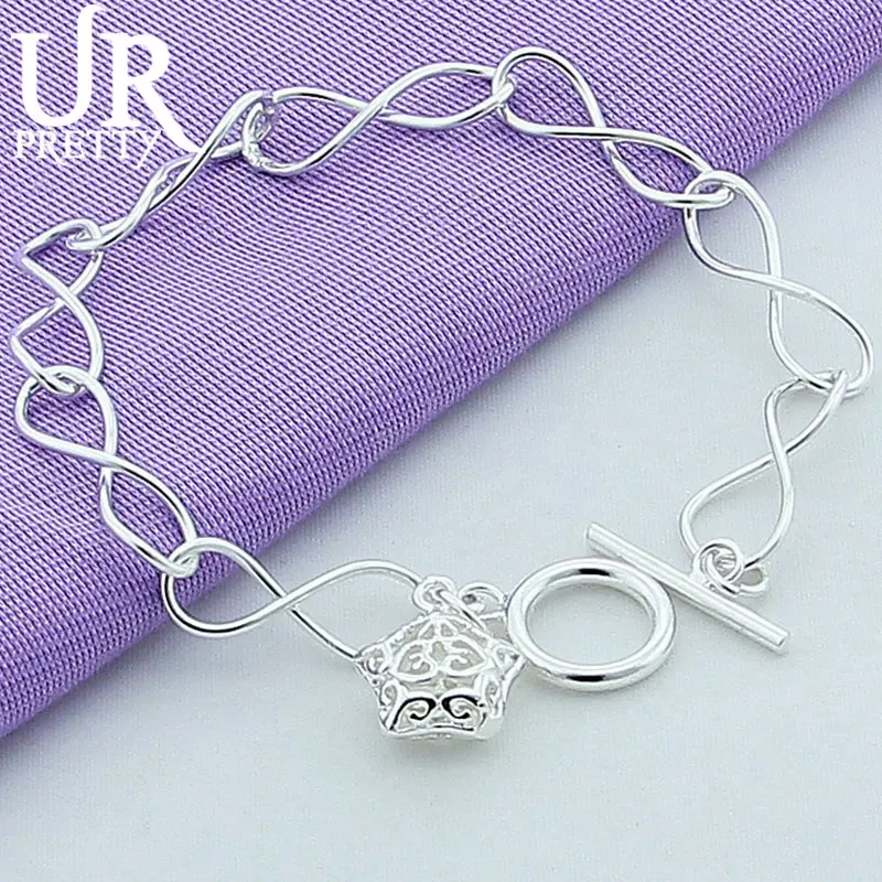 

URPRETTY 925 Sterling Silver Net Star Pendant Chain Bracelet For Women Fashion Wedding Engagement Charm Jewelry