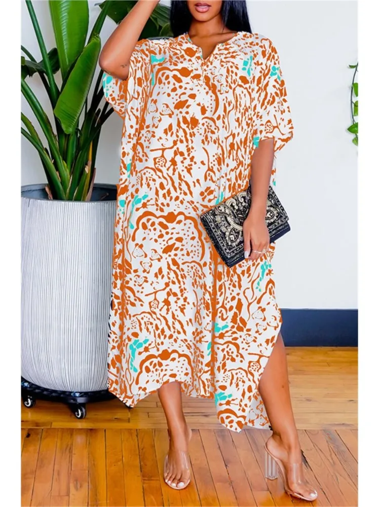 

Платье женское свободного кроя с круглым вырезом, модный Удобный Повседневный Сарафан с принтом, на шнуровке, с коротким рукавом и разрезом, на лето