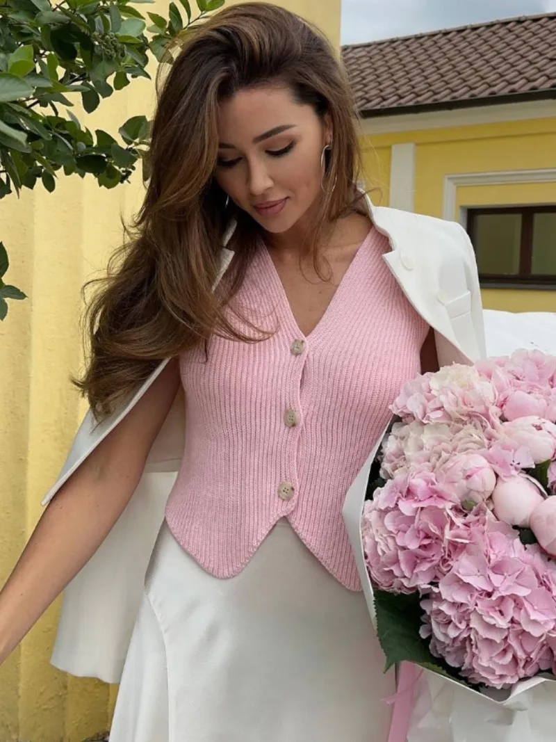 

Женский трикотажный жилет, повседневный однобортный Кардиган без рукавов с V-образным вырезом, уличная мода Y2K, Осень-зима 2023