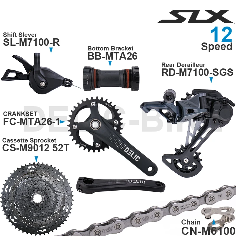 SHIMANO SLX M7100 1x12 Speed Groupset with Shifter Rear Derailleur CRANKSET and Cassette Sprocket 11-50T/52T CN-M6100 Chain - купить по