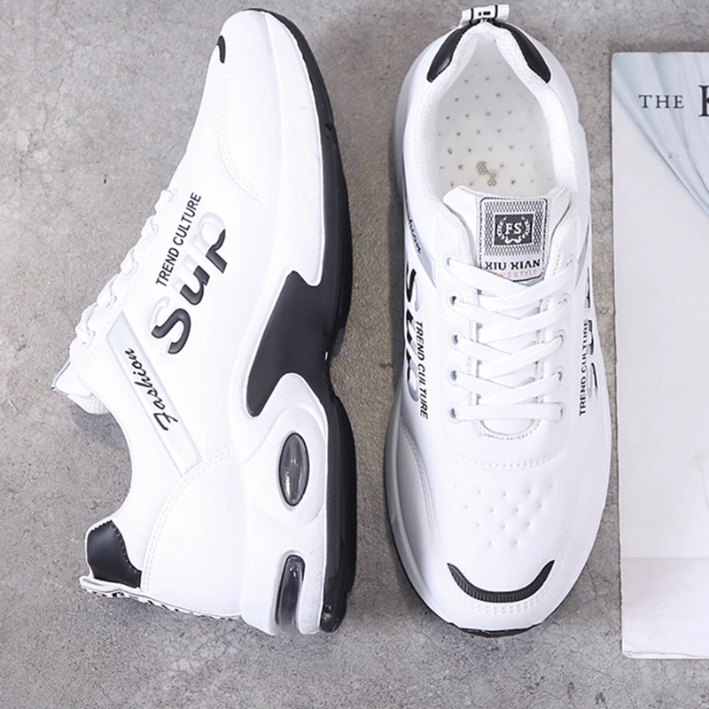 Leather Male Sneakers Men's Fashion Breathable Running Shoes Man Casual Height Increasing Outdoor Golfs Sports Zapatillas Hombre