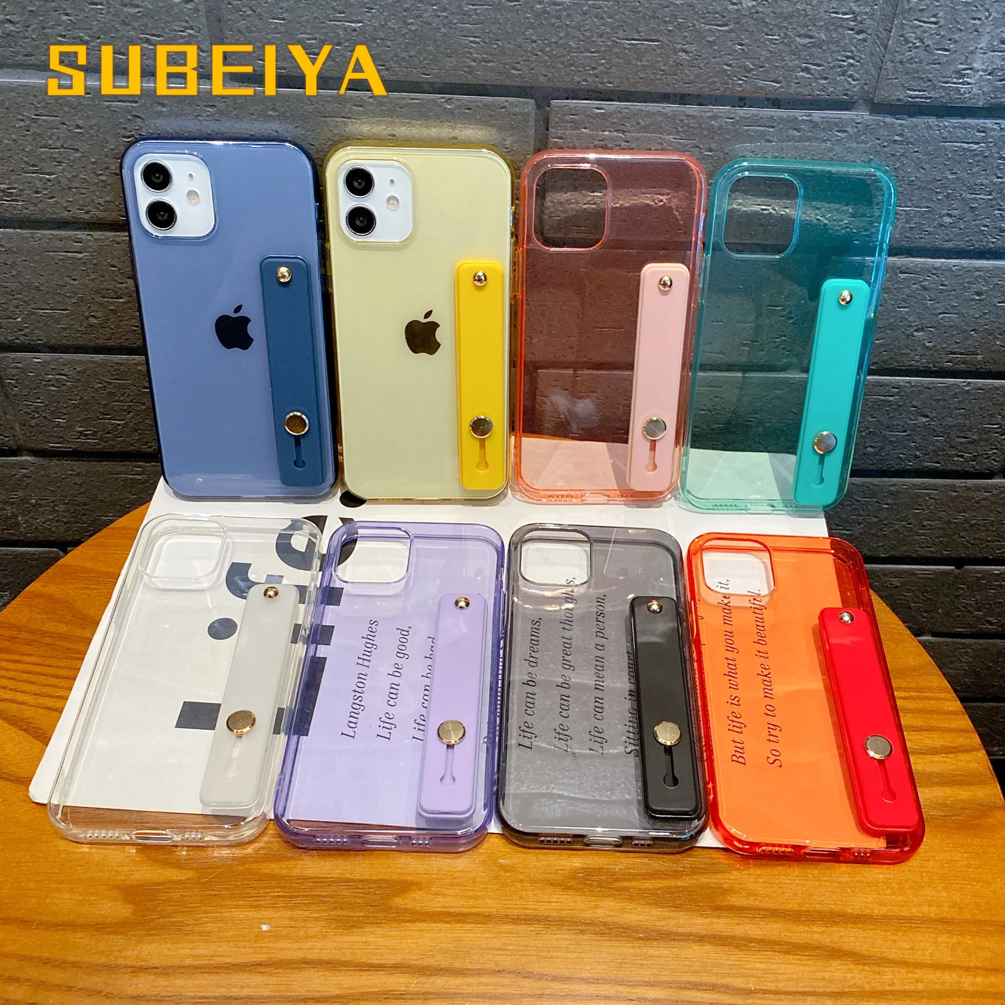 

New Transparent Phone Case Wrist Strap For iPhone 11 13 12 Pro Max XR XS X 7 8 Plus SE2020 Fluorescent Color Soft TPU Back Cover