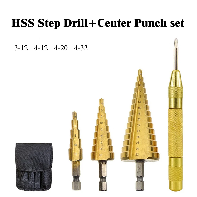 

Metric Small Pagoda Drill Bit 3-12mm/4-12mm/4-20mm/4-32mm Hexagonal Shank Straight Groove Step Drill 3pcs Reaming Bit Set