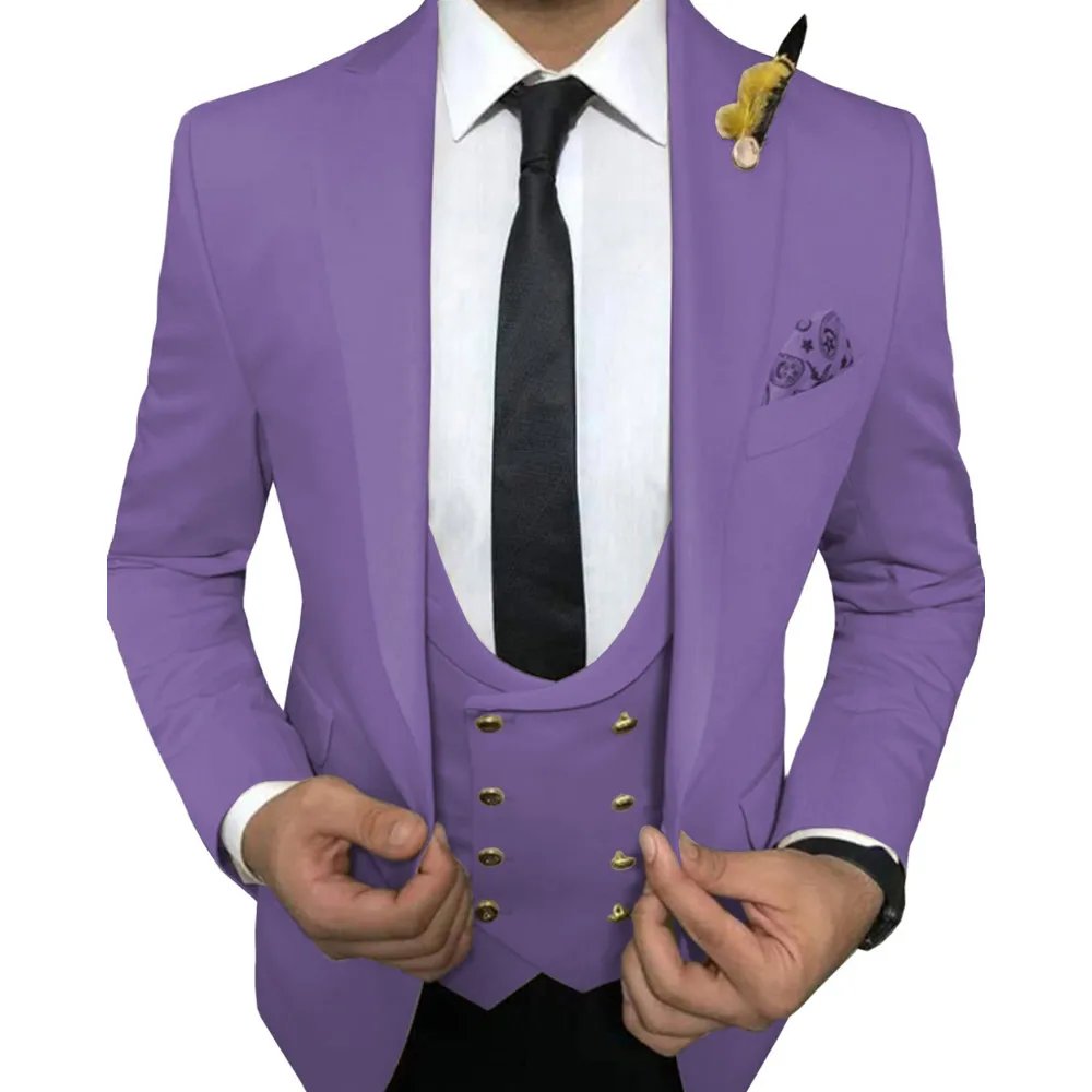 

Men Suits 3 Pieces Slim Fit Business Suits Groom Army Green Noble Grey White Tuxedos For Formal Wedding Suit(Blazer+Pants+Vest)